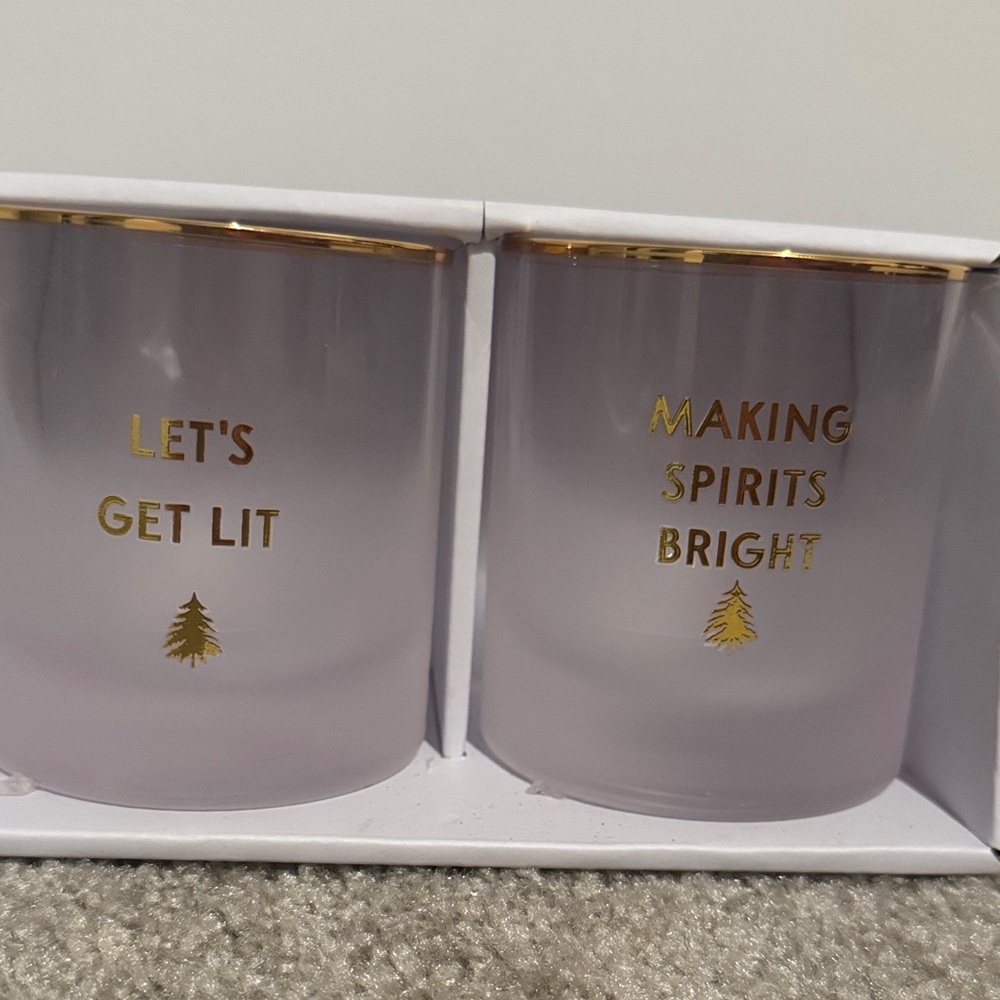 Frosted Glass Candle Holders with Gold Accents